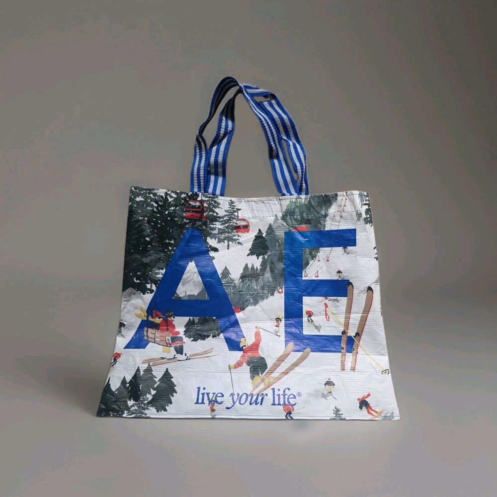American Eagle Reusable Tote Bag LARGE Shopping AE Skiers Winter Outdoor Holiday